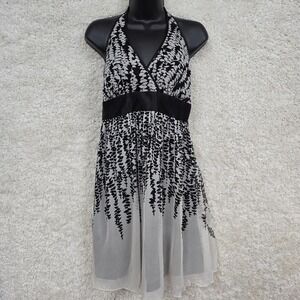 Express‎ Dress Medium Black White Silk Mini Halter Babydoll Y2K Fairy Whimsigoth